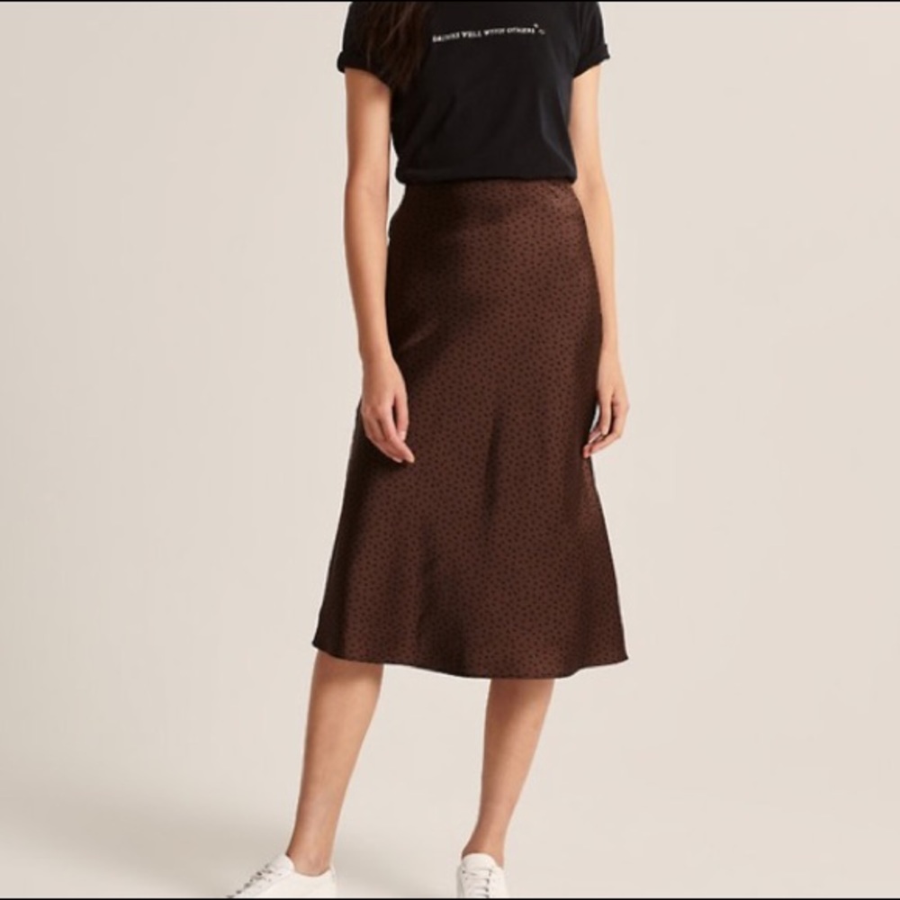 Abercrombie & Fitch satin polka dot midi skirt